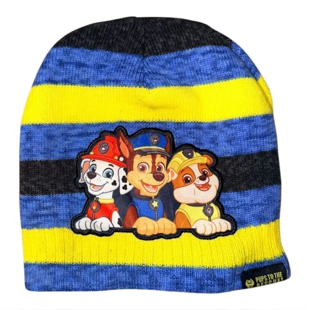Paw Patrol Beanie Knit Hat Nickelodeon Pups To The Rescue Striped 2T-5T EUC